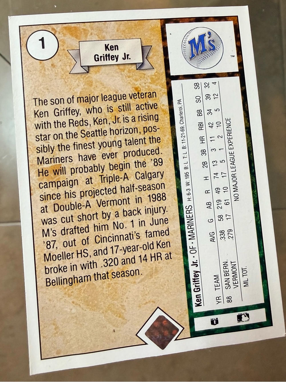1989 UPPER DECK KEN GRIFFEY JR. SEATTLE MARINERS ROOKIE #1 RC rookie card . Hall - Picture 5 of 5